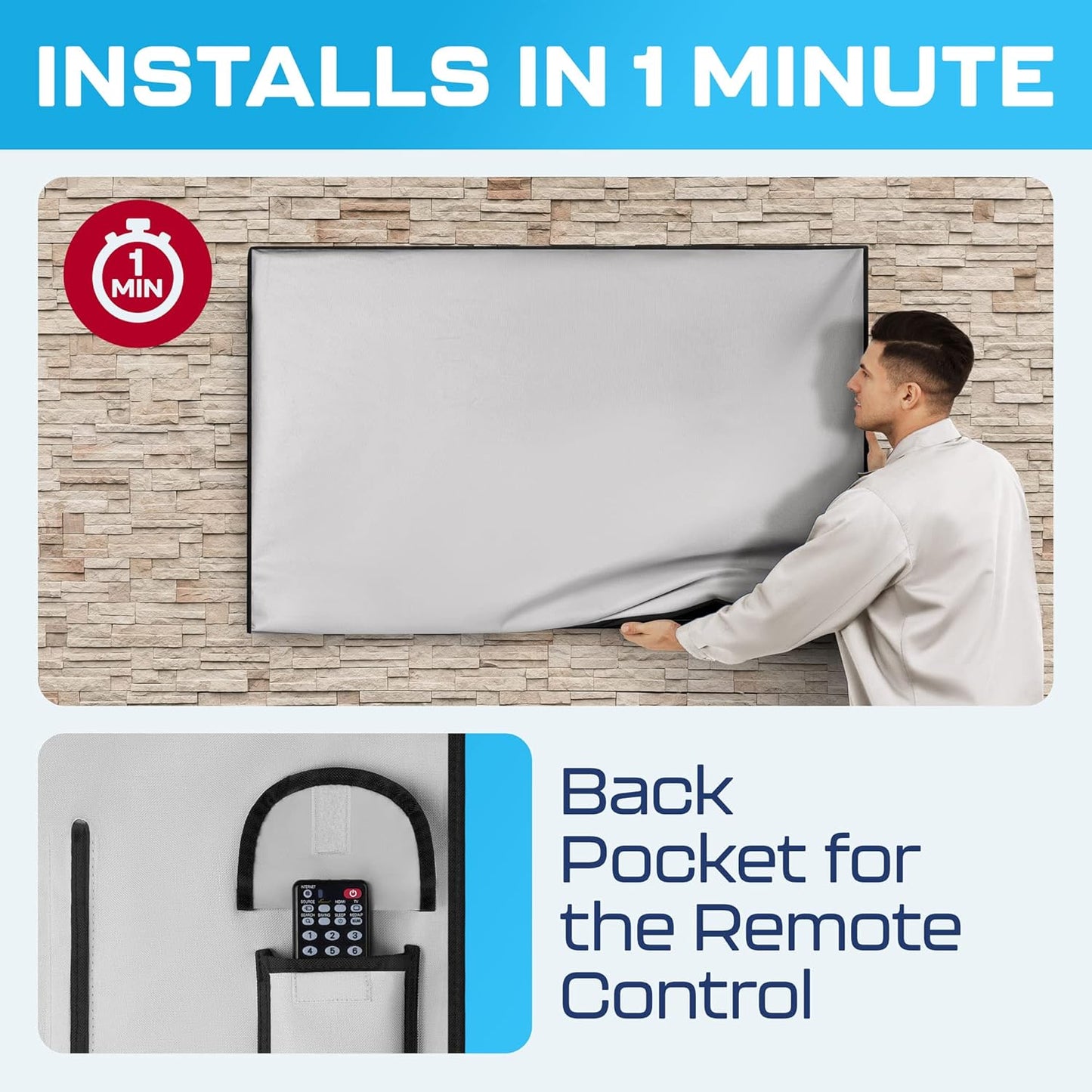 Outdoor TV Cover 48", 49", 50" - Universal Weatherproof Protector for Flat Screen Tvs - Fits Most TV Mounts and Stands - Gray