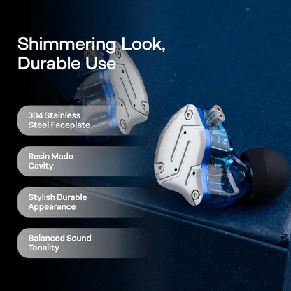 KZ ZS10 Pro 4BA+1DD 5 Driver In-Ear Hifi Metal Earphones with Stainless Steel Faceplate, 2 Pin Detachable Cable (Without Mic, Blue)