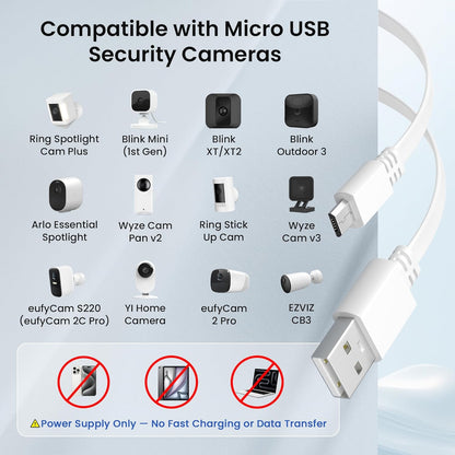 Micro USB Power Cable 20 FT (2 Pack),Flat Micro USB Charging Power Cord,Charger for Wyze Cam V3 Pan 25,Nest Yi Cam 15,Blink XT XT2 Mini,Outdoor 3Rd Gen Camera 16,Arlo Q,Xbox One Controller