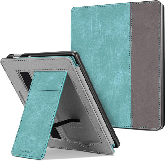 Stand Case for All-New Kindle Oasis (10Th Generation, 2019 Release and 9Th Generation, 2017 Release) - Premium PU Leather Sleeve Cover with Card Slot and Hand Strap, Turquoise/Brown