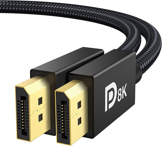 8K VESA Certified Displayport Cable 1.4,  DP Cable 6.6Ft (8K@60Hz, 4K@144Hz, 2K@240Hz)Hbr3 Support 32.4Gbps, HDR, HDCP 2.2, Freesync G-Sync, Braided Display Port for Gaming Monitor, Graphics, PC