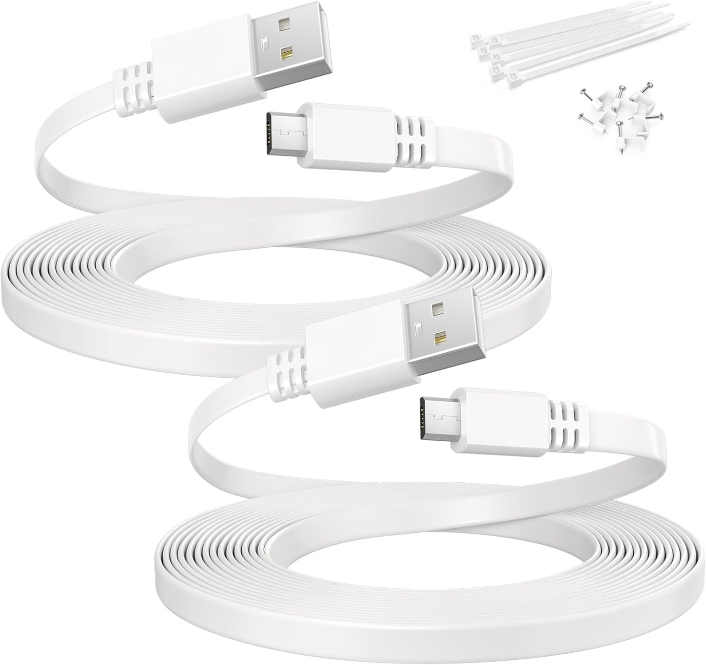 Micro USB Power Cable 20 FT (2 Pack),Flat Micro USB Charging Power Cord,Charger for Wyze Cam V3 Pan 25,Nest Yi Cam 15,Blink XT XT2 Mini,Outdoor 3Rd Gen Camera 16,Arlo Q,Xbox One Controller