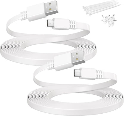 Micro USB Power Cable 20 FT (2 Pack),Flat Micro USB Charging Power Cord,Charger for Wyze Cam V3 Pan 25,Nest Yi Cam 15,Blink XT XT2 Mini,Outdoor 3Rd Gen Camera 16,Arlo Q,Xbox One Controller